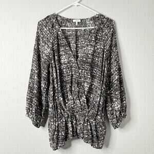 Joie Louvre Silk Blouse Women’s Large Gray Abstract Surplice Peplum Top